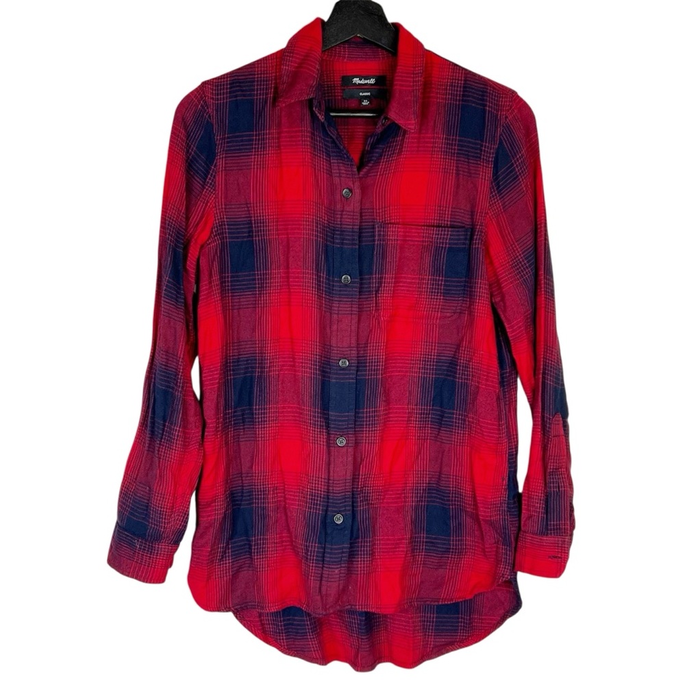 EUC Madewell Red Navy Plaid Classic Boyfriend Shirt